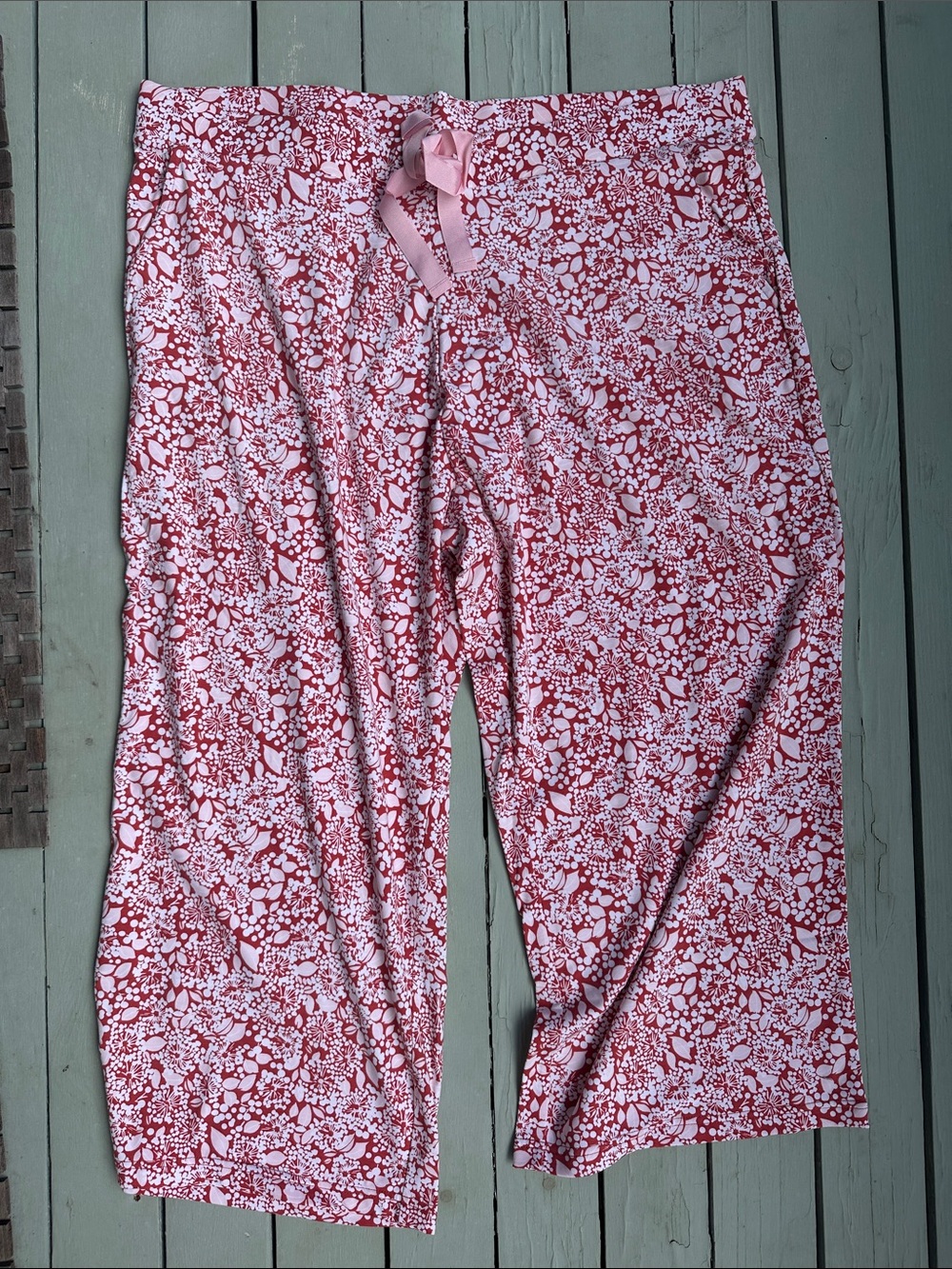 Lands' End Pink and White Floral Print Pajama Pants